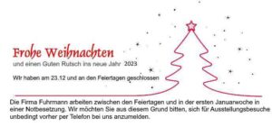 Öffnungszeiten über die Feiertage 2023 und Notbesetzung