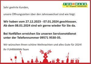 Bild Öffnungszeiten Weihnachten 2023